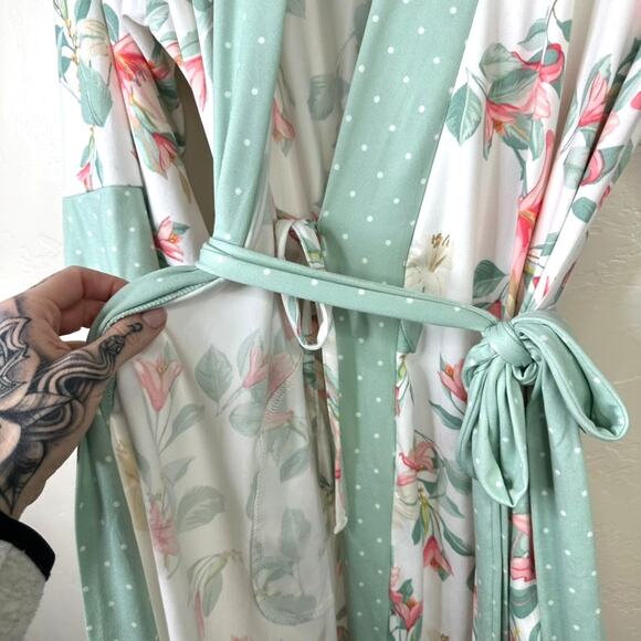 FN Flora By Flora Nikrooz Mint Floral Green Soft Buttery Wrap House Robe Small - Picture 7 of 9